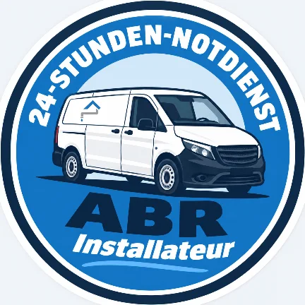 Aufkleber 24-Stunden-Notdienst mit dem Firmenwagen von ABR Installateur